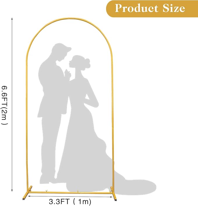 6.6 FT Metal Arch Backdrop Stand, Wedding Arch Backdrop Stand for Ceremony, Gold Wedding Balloon Arch Stand, Reusable Arch Frame Wedding for Birthday Party, Baby Shower and Ceremony Decoration
