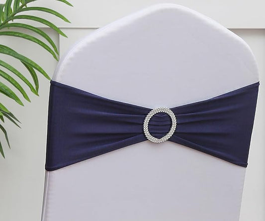 Navy Blue Chair Sashes 50 Pack, Spandex Dark Blue Chair Bows for Wedding Birthday Party Reception Banquet Event Decor (50 Pieces, Navy Blue)
