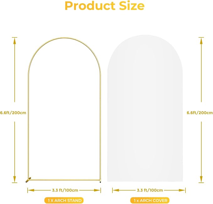 6.6FT Metal Arch Backdrop Stand and Cover Set, Gold Wedding Arch Backdrop Stand with Cover, Balloon Arch Frame Stand with Cover for Wedding Birthday Party Baby Shower Graduation Ceremony Decor