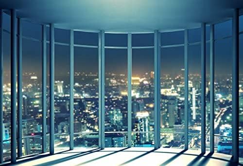 Yeele Photography Backdrops - Photo Background - 15x10ft French Window New York City Night View Office Building Backdrop Picture Lover Adults Photo Booth Shooting Studio Props