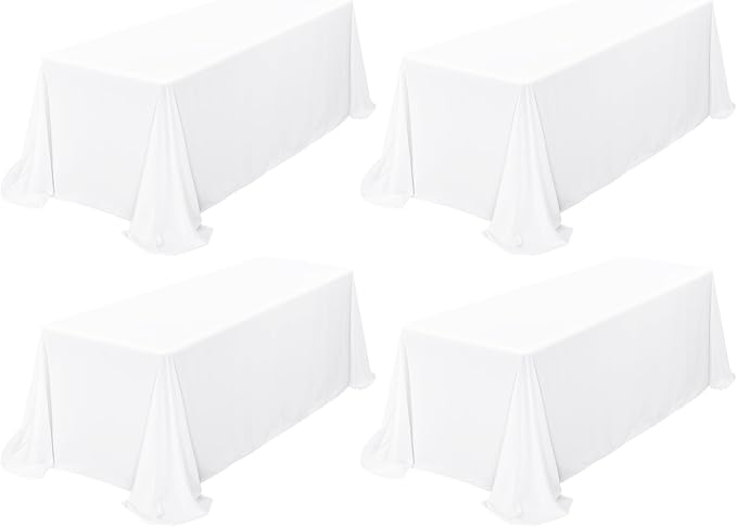 Showgeous 4 Pack White Rectangle Tablecloth, 90 x 132 Inch, Wrinkle Resistant, Machine Washable Polyester, Perfect for 8ft Table, Wedding, Dining, Parties