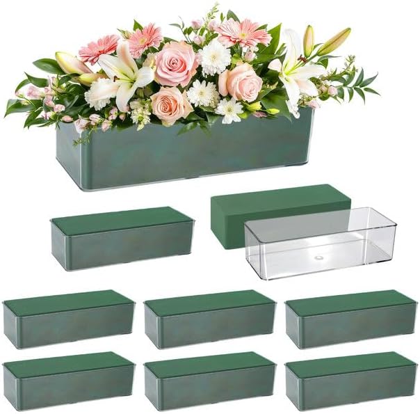 8 Set Rectangle Acrylic Planter Box 9 x 3.5 Inch Flower Boxes for Arrangements Clear Plastic Flower Box with Removable Foam Blocks Liner for Centerpiece Home Wedding Garden Decor