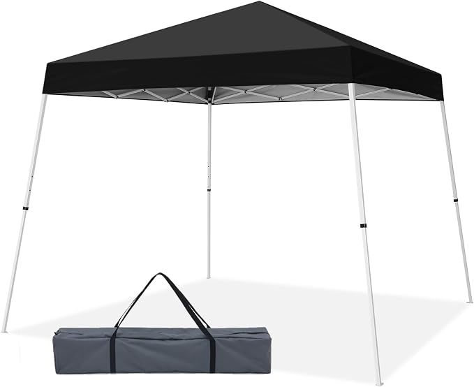 10x10 Pop Up Canopy Tent with Carry Bag, Slant Leg Instant Shade Shelter for Outdoor Events, Camping, Sports, Parties, Black