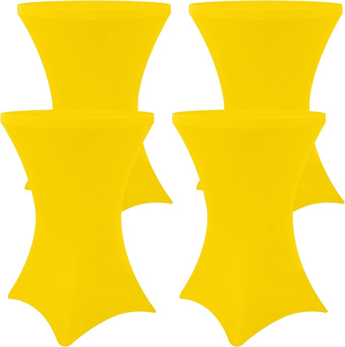 Moosfor Spandex Cocktail Table Covers 4 Pack, Elastic Fitted Stretch Table Cloth, Round High Top Tablecloths for Bar, Party, Pub, Wedding & Banquet (Yellow, 32x43 Inch)