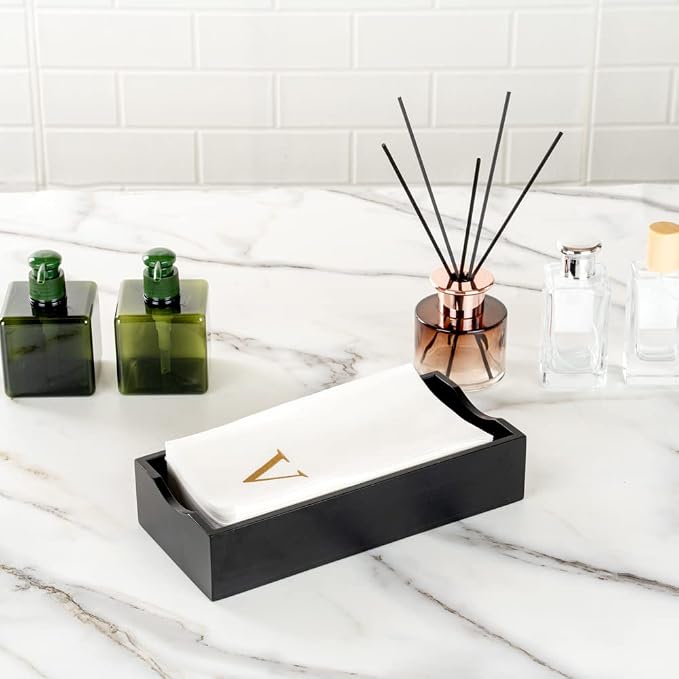 Luxenap 15.8 X 7.9 Inch Linen-Feel Guest Towels, 50 Lettered Hand Towels - Gold Letter 'V', Sans Serif Font, White Paper Dinner Napkins, airlaid, For Restrooms And Tables
