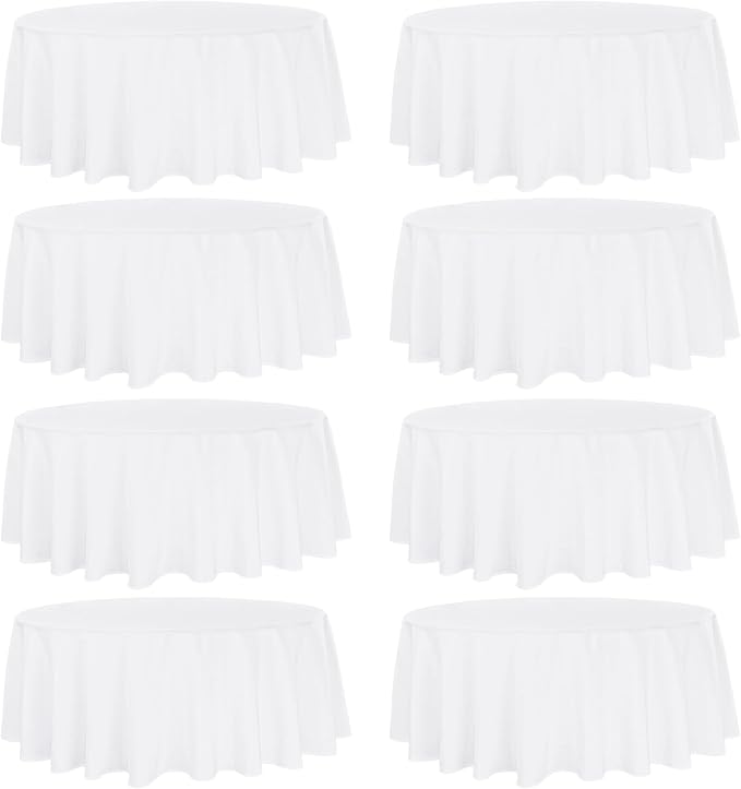 Fivenl 8 Pack Premium Round Tablecloth 108 Inch Round Table Covers Washable Polyester Fabric Round Table Clothes for Wedding Party Reception Banquet Buffet Restaurant (White, 108 Inch)