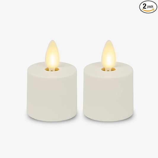 Luminara Flameless Tealights Rechargeable LED Set of 2 1.5" x 2.1", Battery Operated Moving Flame w/USB Charging Base, Indoor Safe Decorative Lights