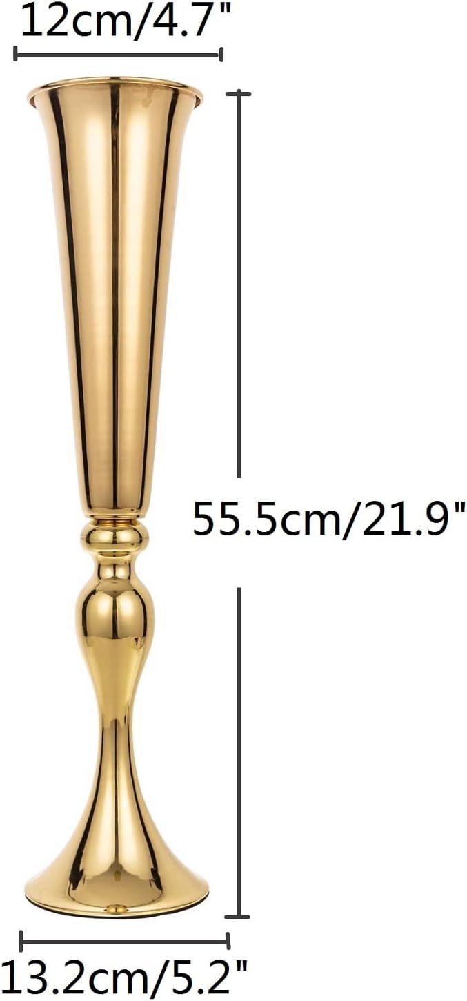 Metal Trumpet Vases for Centerpieces - Set of 10 Elegant Gold Vases for Table, 21.9" Tall Flower Stands for Table Centerpieces Anniversary Celebration Christmas Event Party Home Wedding Decorations