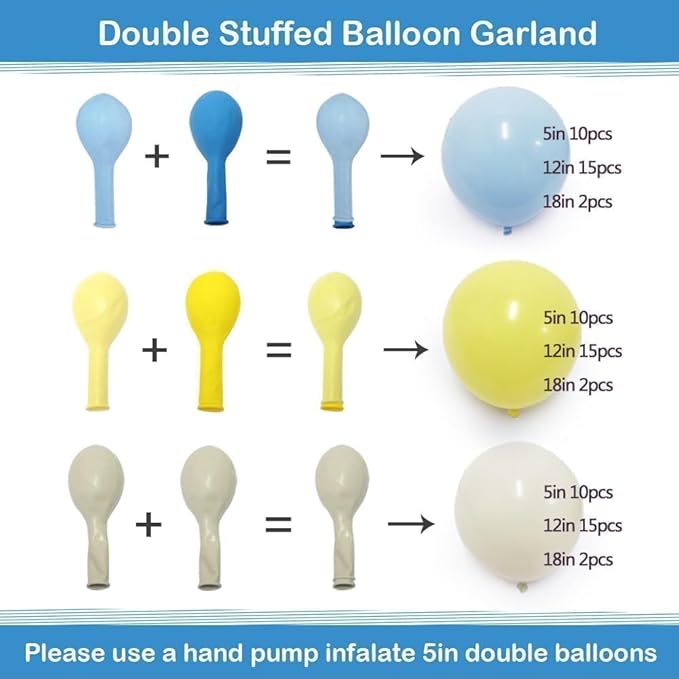 Blue Yellow Balloon Arch Kit Double Stuffed Light Yellow Pastel Blue White Sand Matte Balloon Garland for Baby Shower Bear Birthday Bridal to Bee Party Decoration