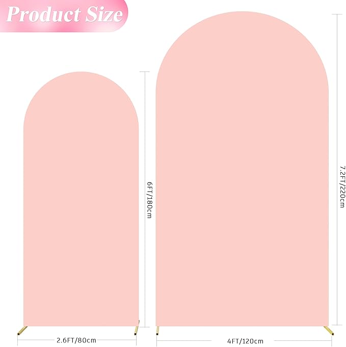Wokceer Wedding Arch Backdrop Cover 7.2FT, 6FT Set of 2 Spandex Fitted Blushing Pink Arch Covers for Round Top Chiara Arches Backdrop Cover for Birthday Party Ceremony Decor