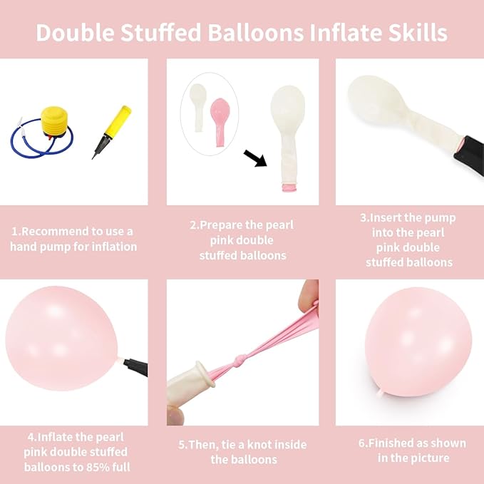 Pearl Pink Double Stuffed Balloons Different Size 115Pcs 5/10/12/18 Inch Pearl Light Pink Balloons Garland kit for Birde to be Wedding Engagement Bridal Shower Birthday Baby Shower Party