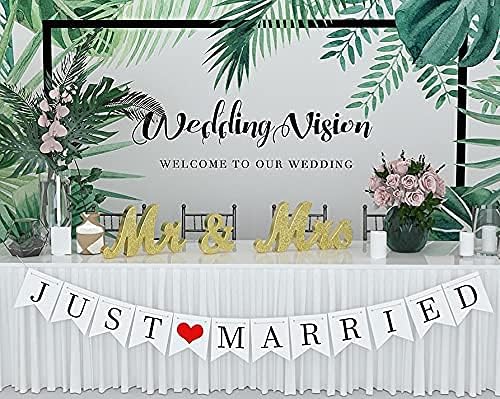 VIOPVERY Mr and Mrs Sign & Just Married Banner,Mr & Mrs Signs for Wedding Table,Large Wooden Letters for Sweetheart Table,Photo Props Wedding decorations for Anniversary,Gold