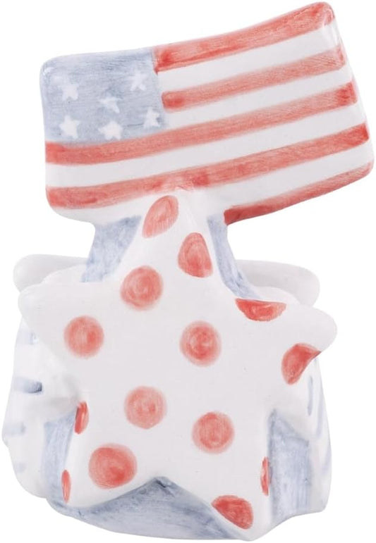 Glory Haus USA Kitchen Decor - Flag and Stars Ceramic Cheese Board Topper, 3" x 4" Hand-Painted Decorative Cutting Board Topper for Acacia Wood Boards and Serving Platters