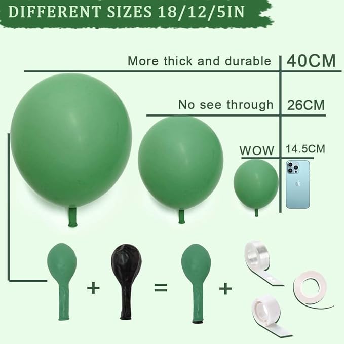 Pastel Green Balloon Garland Kit Different Sizes Double Stuffed Balloons Latex Sage Balloon Jungle Green Arch For Birthday Safari Baby Shower Gender Reveal Bridal Boho Party