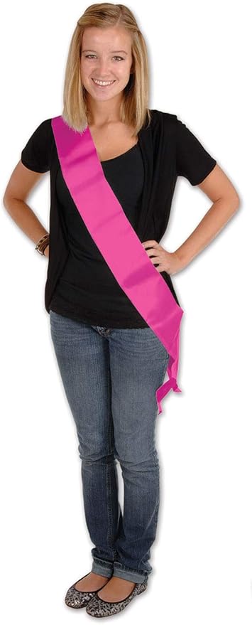 Beistle Cerise Satin Sashes, Customizable Fabric Wearable for Birthdays, Bachelorette Parties, Costumes, Events & Celebrations, 33" x 4"