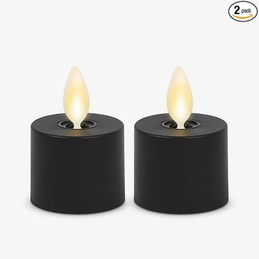 Luminara Set of 2 Moving Flame Flameless Tealight (1.4" x 2") Battery Operated Plastic LED Tea Light - Smooth Matte Finish- Black