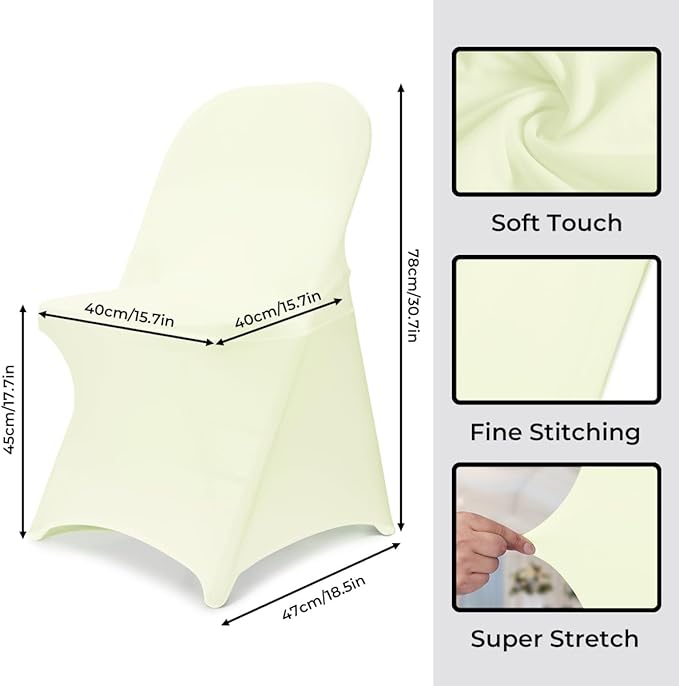 Babenest Spandex Folding Chair Covers Upgraded 10 PCS Universal Stretch Washable Fitted Chair Slipcovers Protector for Wedding, Holidays, Banquet, Party, Celebration (Beige)