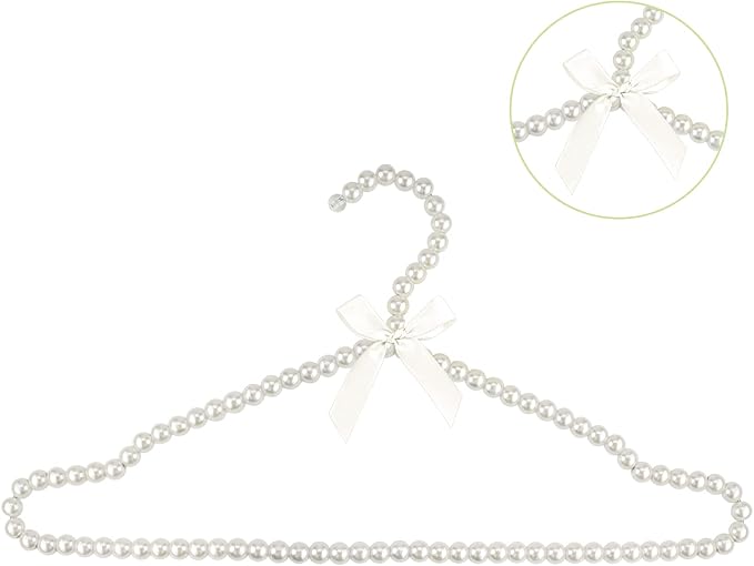 Adorila Pearl Hangers 16in for Wedding Dress Bridal Gown, 5-Pack | Sturdy Metal Core, Ribbon Bowknot Accent, Bridesmaid Dress Non-Slip Protection, Wardrobe Display Props