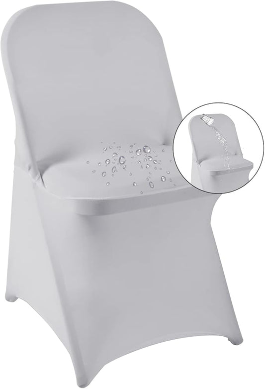 magalo 12 Pack Silver Spandex Folding Waterproof Chair Cover, Stretch Chair Cover Protector for Wedding, Party, Dining Banquet and Other Special Events