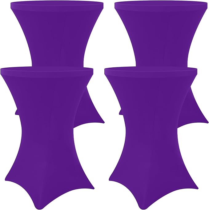 Moosfor Spandex Cocktail Table Covers 4 Pack, Elastic Fitted Stretch Table Cloth, Round High Top Tablecloths for Bar, Party, Pub, Wedding & Banquet (Purple, 32x43 Inch)