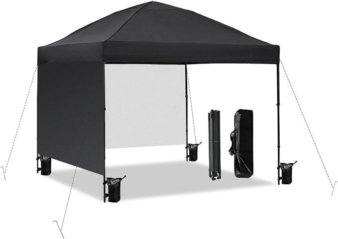 10x10 Pop Up Canopy Tent with 2 Sidewalls, Easy UpCanopy Outdoor Party Sun Shade Tent Portable Gazebofor Beach Camping Events with Carry Bag and 4 SandBags