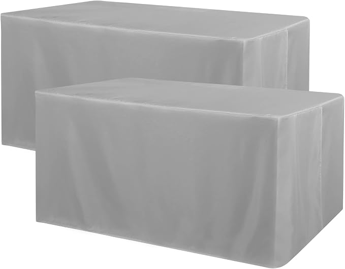 Obstal 2 Pack Table Clothes for 8 Foot Rectangle Tables - Water Resistant Washable Fabric Polyester Rectangle Table Cover Protector for Wedding, Banquet and Trade Shows, 96L x 30W Inches, Silver