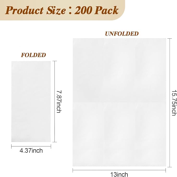 BESTVIP 200 Pack Disposable Paper Napkins, 3-Ply White Dinner Napkins for Guests, Bathroom Paper Hand Towels Soft and Absorbent, Perfect for Christmas, Kitchen, Dinner, Party, Wedding or Event