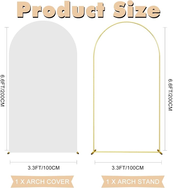 6.6FT Wedding Arch Backdrop Stand and White Arch Cover, White Spandex Fitted Backdrop Cover and Gold Wedding Arch Frame for Birthday Party Wedding Ceremony Bridal Baby Shower, Parties Decoration.