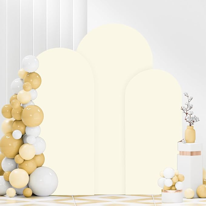 FANPROMS Wedding Arch Cover Set of 3 6FT 6.6FT 7.2FT Ivory Spandex Arch Stand Covers for Round Top Chiara Arch Stand Covers Balloon Arched Cover for Birthday Party Ceremony Banquet Decorations