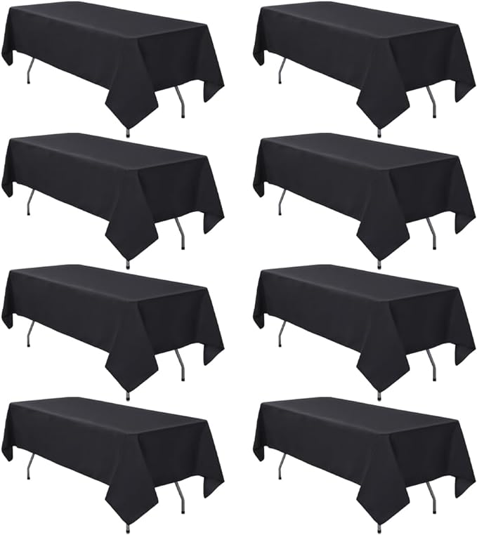 8 Pack Black Tablecloths 60 x 84 Inch Rectangular Table Cloth for 4 Foot Rectangle Tables, Wrinkle Resistant Washable Rectangle Fabric Table Covers for Wedding Party Banquet Buffet and Camping
