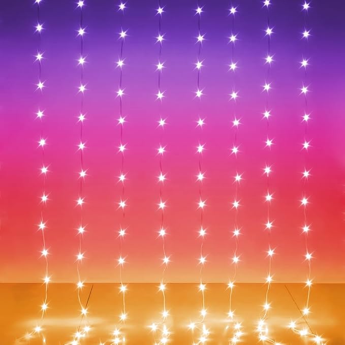 LED Curtain Lights 8ft x 6ft, 144 RGB Color Changing Fairy Lights | 200+ Lighting Modes,APP & Remote Control,Timer,Dimmable,Waterproof String Lights for Bedroom Wall Patio Party Christmas Decor