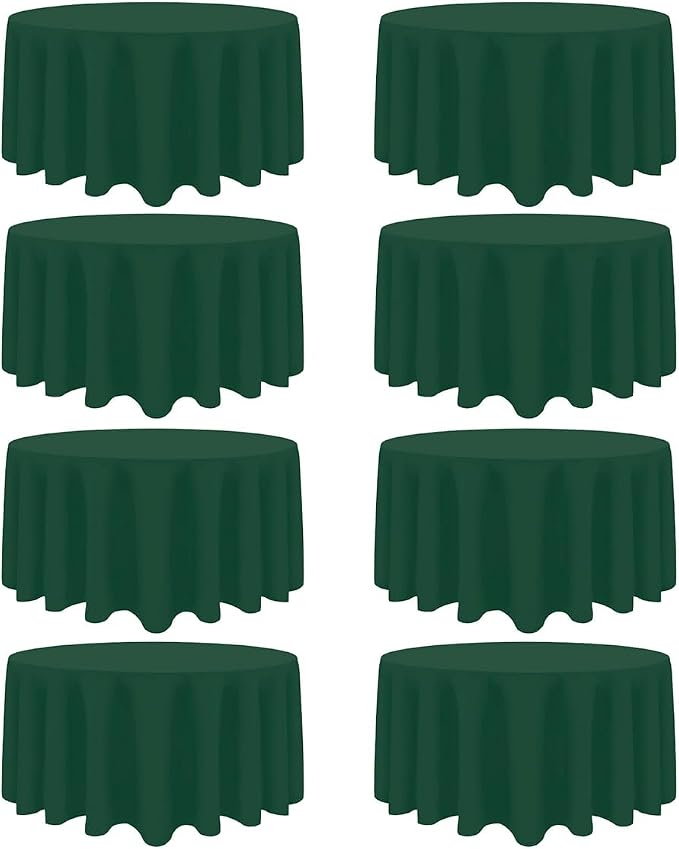 8 Pack Dark Green Round Tablecloth 90 Inch Stain and Wrinkle Resistant Round Hunter Green Table Cloth Reusable and Washable Polyester Fabric for Buffet Wedding Party and Banquet