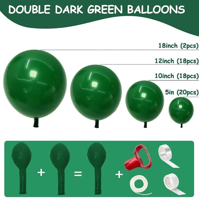 Dark Emerald Green Balloons Different Sizes Latex Double Stuffed Forest Hunter Green Balloon Arch Garland Kit for Birthday Baby Shower Graduation Wedding Bridal Shower Safari Graduation Party Decor