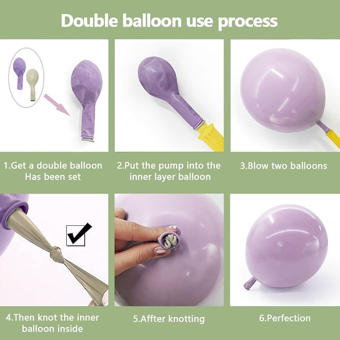 Purple Green Pink Balloon Arch Double Stuffed Dusty Green Lavender Light Yellow Sand Latex Pastel Lilac Balloon Garland Kit for Baby Shower Wedding Birthday Easter Floral in Bloom Party Decoration