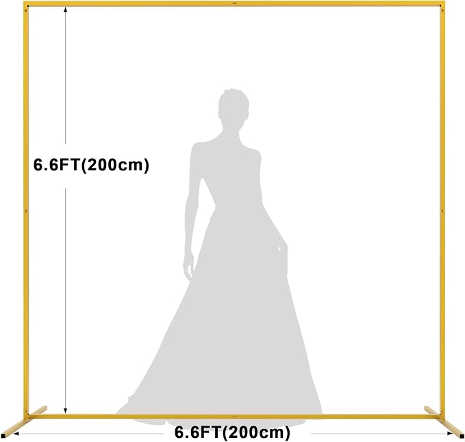 Asee'm 6.6FTx6.6FT Gold Wedding Arch Backdrop Stand Square Metal Rectangular Arch Frame for Ceremony Party Birthday Bridal Baby Shower Anniversary Arbor Balloon Decoration