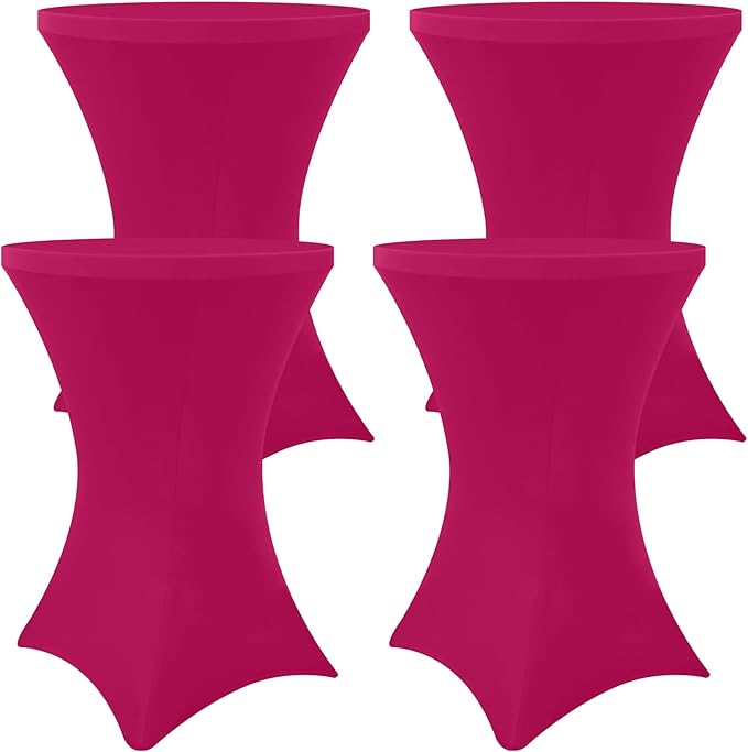 Moosfor Spandex Cocktail Table Covers 4 Pack, Elastic Fitted Stretch Table Cloth, Round High Top Tablecloths for Bar, Party, Pub, Wedding & Banquet (Fuchsia, 32x43 Inch)