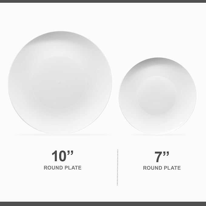 PLASTICPRO 32 Piece Combo Plates Set - 16-7'' & 16-10'' White Plastic Organic Party Plates, Premium Heavyweight Elegant Disposable Tableware