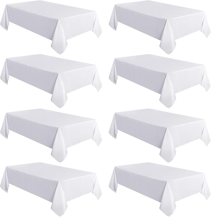 sancua 8 Pack White Tablecloth 60 x 102 Inch, Rectangle Table Cloth for 6 Feet Tables - Stain and Wrinkle Resistant Washable Polyester Table Cover for Dining Tables, Buffet Parties and Camping