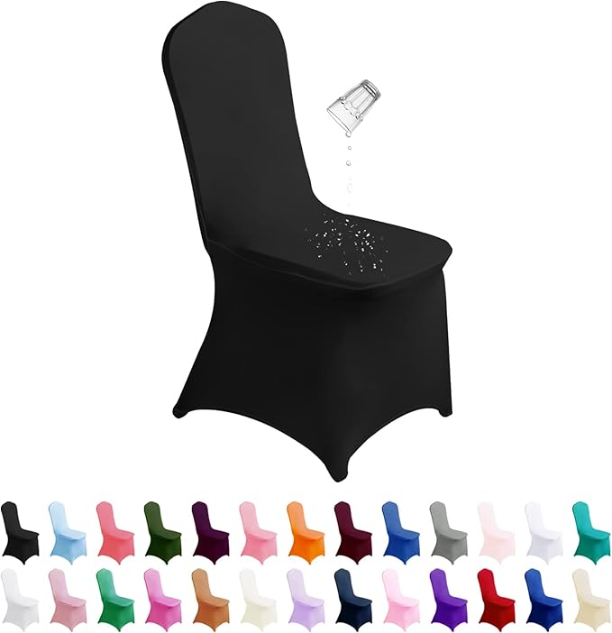 SuperO Waterproof Spandex Chair Cover 25PCS, Stretch Dining Chair Covers, Polyester Outdoor Chair Covers, Protector Stretch Chair Cover for Party Universal, Banquet, Wedding Event, Hotel(Black)