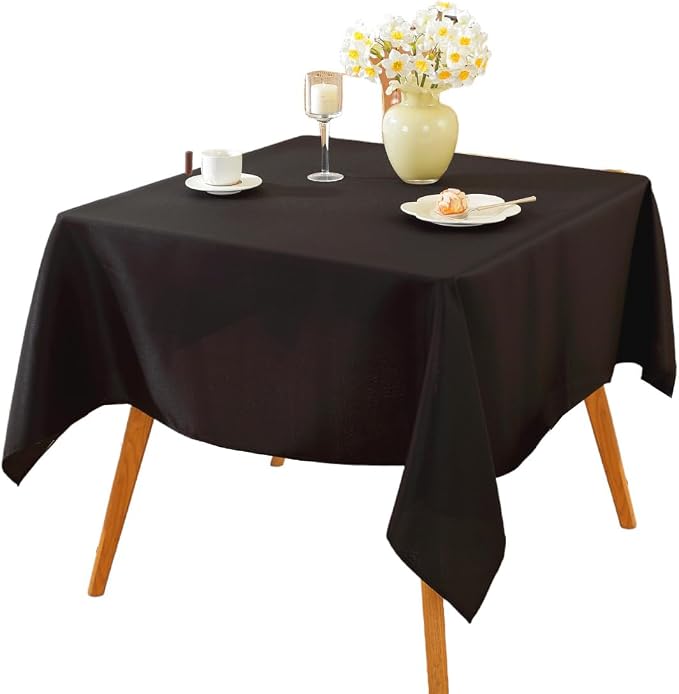 5 Pack Square Tablecloth 70 x 70 Inch Black Tablecloth, Polyester Fabric Washable Table Cloth for Home, Party, Wedding or Restaurant Use.