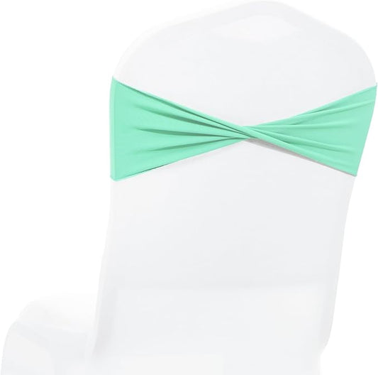 MDS Pack of 200 Spandex Chair Sashes Bows Elastic Stretch Dining Chair Bands Ties Without Slider Buckle Universal fits for Wedding Baby Shower Birthday Party Banquet Event Decoration - Sea Green