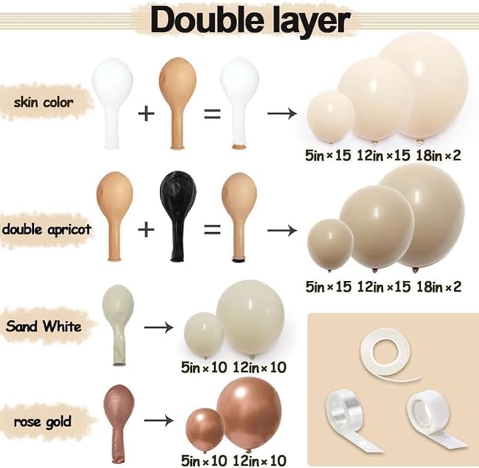 Blush Beige Gold Balloon Arch Kit Double Stuffed White Sand Nude Balloon Garland Neutral Cream Apricot Balloons for Birthday Baby Shower Bridal Shower Boho Wedding Gender Reveal Party Decor