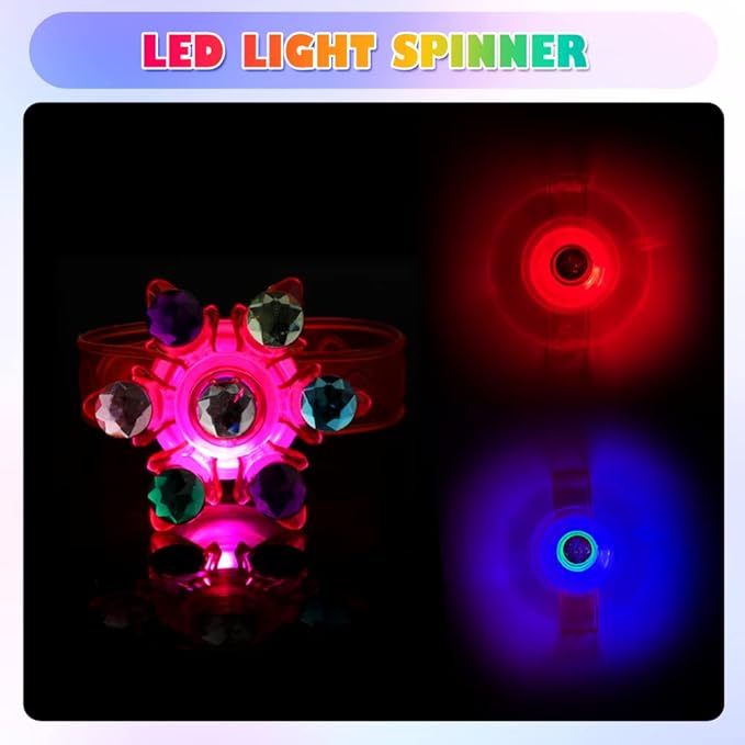 Easter Basket Stuffers- 48 Pack LED Light Up Fidget Spinner Bracelets, Glow in The Dark Party Favors for Kids 4-8 8-12 Boy Girls, Easter Egg Fillers Treasure Box Toys Classroom Prizes
