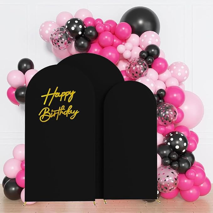 HAINARverS 6FT//6.6FT7.2FT Black Arch Backdrop Cover Spandex with Glitter Gold Happy Birthday Sign for Wedding Birthday Party Ceremony Banquet Decoration(Black)