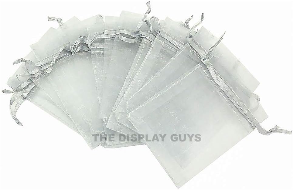 TheDisplayGuys 100-Pack 4x6 Silver Sheer Organza Gift Bags with Drawstring, Jewelry Candy Treat Wedding Party Favors Mesh Pouch