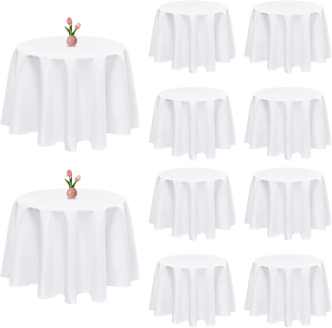 Polyester Tablecloth, 10pack 60inch White, for Round Tables, Fabric Tablecloths, Washable, for Wedding Party
