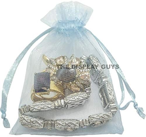 TheDisplayGuys 48-Pack 4x6 Blue Sheer Organza Gift Bags with Drawstring, Jewelry Candy Treat Wedding Party Favors Mesh Pouch