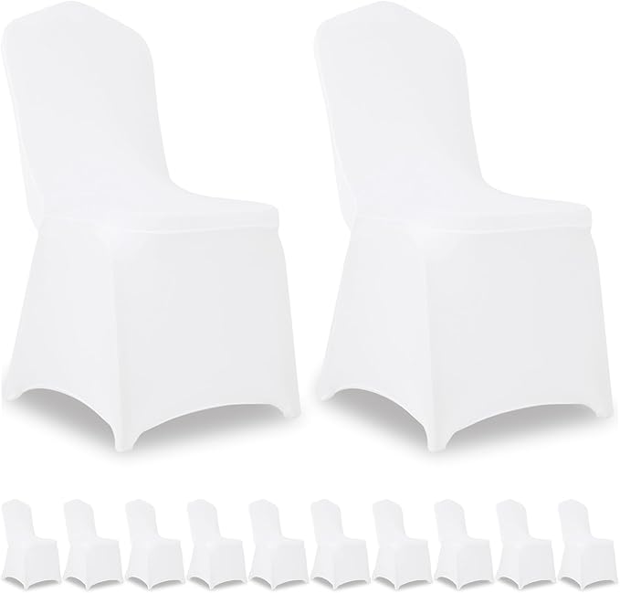 12 Pack White Stretch Polyester Spandex Chair Covers Universal Washable Removable Chair Slipcovers Protector for Wedding Banquet Events Party Dining Decoration