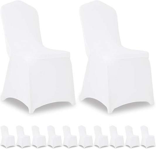 12 Pack White Stretch Polyester Spandex Chair Covers Universal Washable Removable Chair Slipcovers Protector for Wedding Banquet Events Party Dining Decoration
