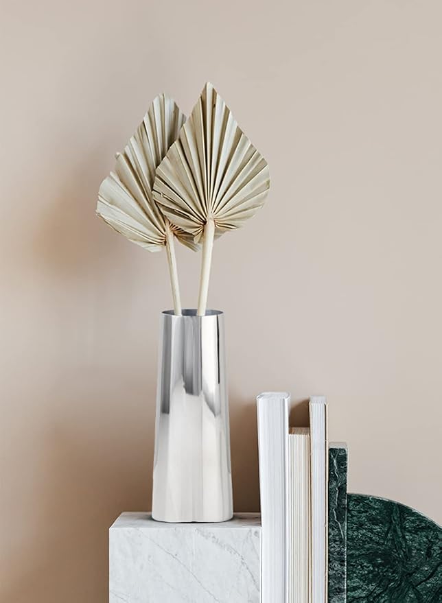 Serene Spaces Living Small Silver Cylinder Metal Vase, Elegant Flower Vase for Wedding, Anniversary, Home Decor, Table Centerpiece for Coffee Table, Dining Table, Countertop, 2.25" Diameter & 6" Tall